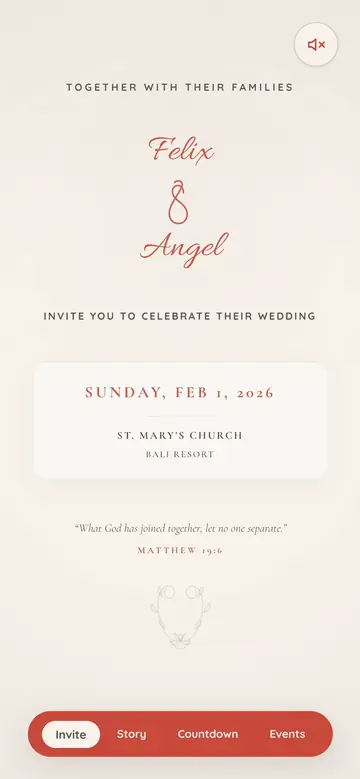 Christian Minimal Wedding invitation, opening screen